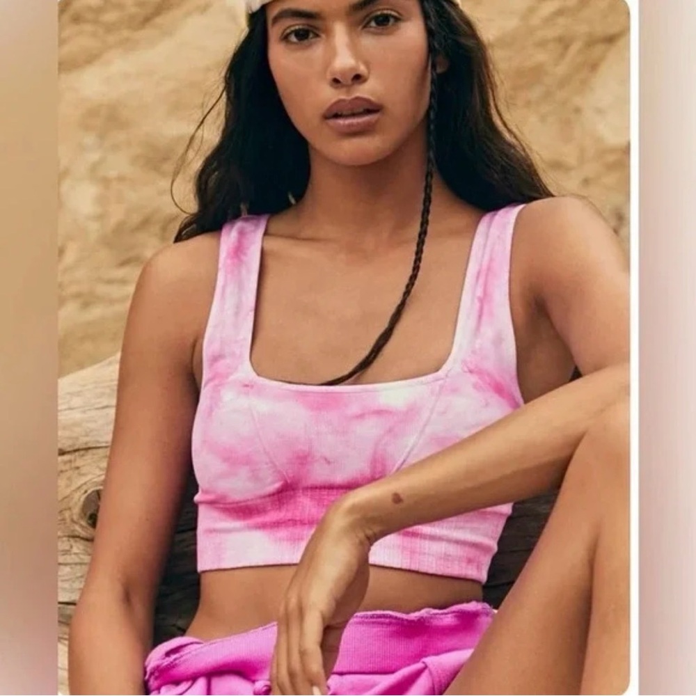 Free People Movement Good Karma Pink Tie Dye Sports Bra Size Medium - Picture 2 of 7